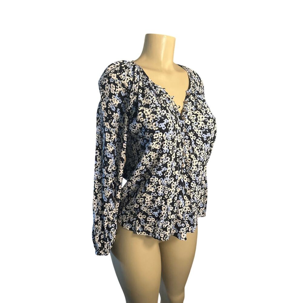 Women S Rails Indi Midnight Meadow Floral Printed Blouse Shirt Top Blue Rayon